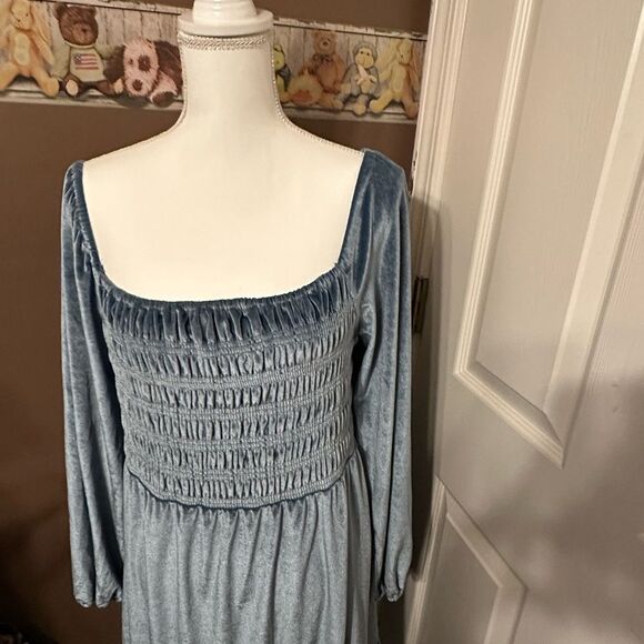 LC Lauren Conrad Gray Sundress with Square Neck and Bishop Sleeves NWT SizeLarge - Picture 1 of 5